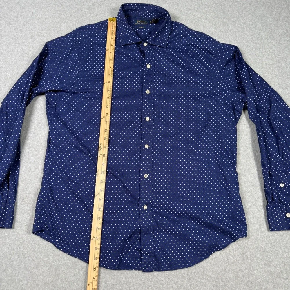 Polo Ralph Lauren Mens XL Slim Fit Navy Polka Dot Long Sleeve Button Down Shirt